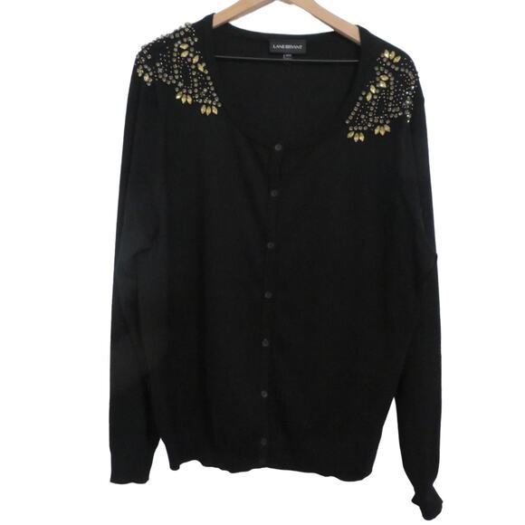 Lane Bryant Womens Sz 18/20 Black Beaded Button Front Sweater Long Sleeve - Picture 1 of 7